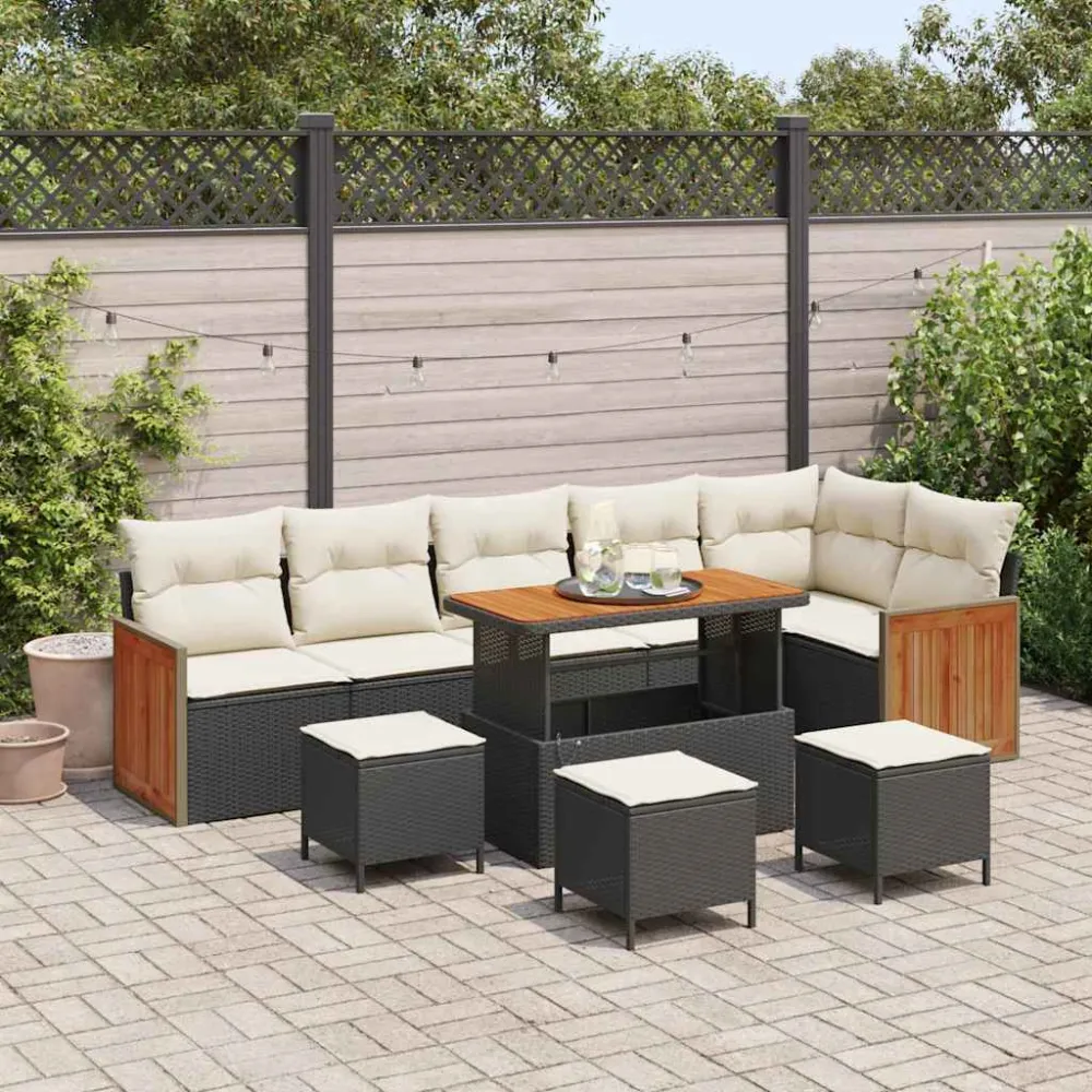 Tuinbankenset met kussen 10 pcs Zwart en Crème vidaXL