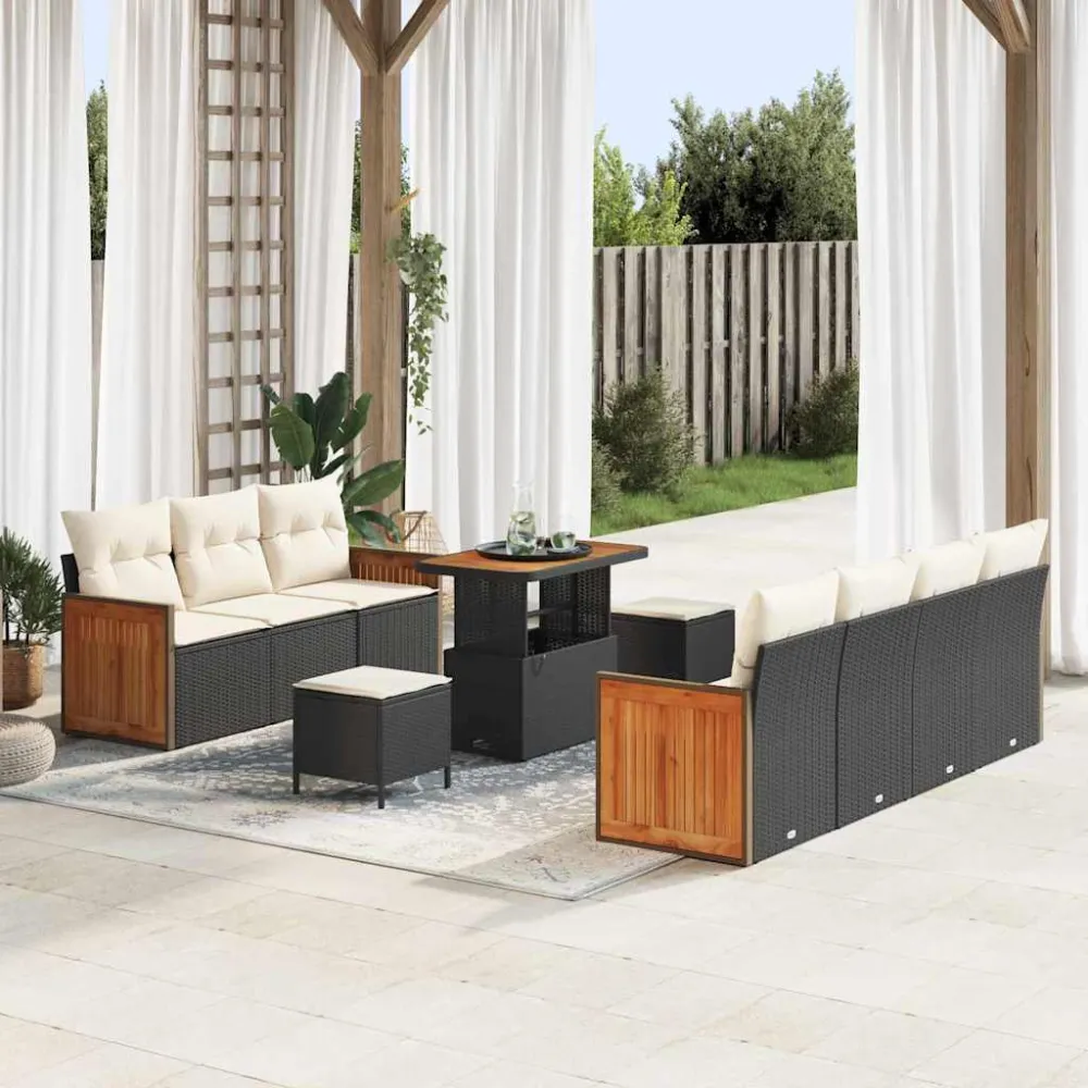 Tuinbankenset met kussen 10 pcs Zwart en Crème vidaXL