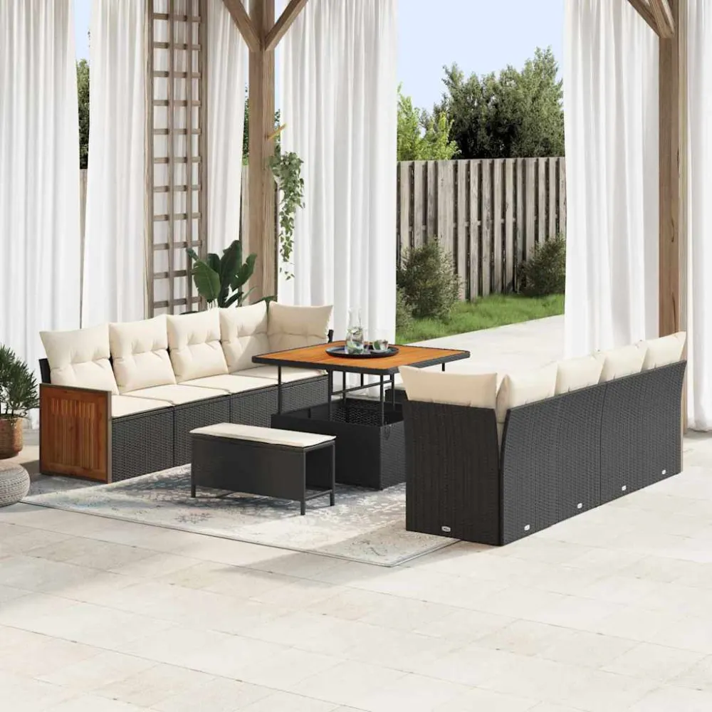 Tuinbankenset met kussen 11 pcs Zwart en Crème vidaXL