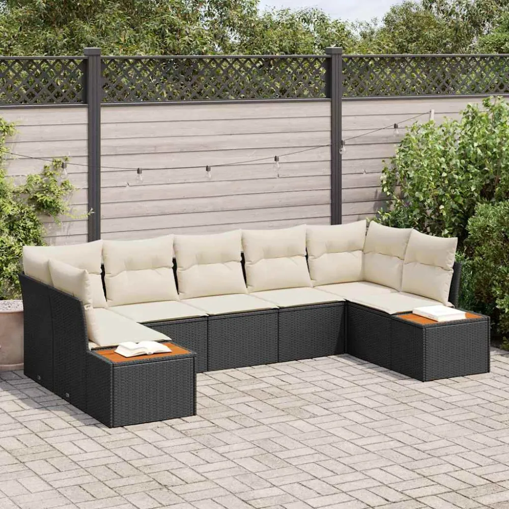 Tuinbankenset met kussen 7 pcs Zwart en Crème Polyrattan vidaXL