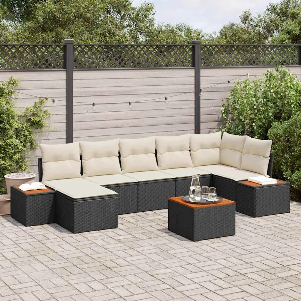 Tuinbankenset met kussen 8 pcs Zwart en Crème Polyrattan vidaXL