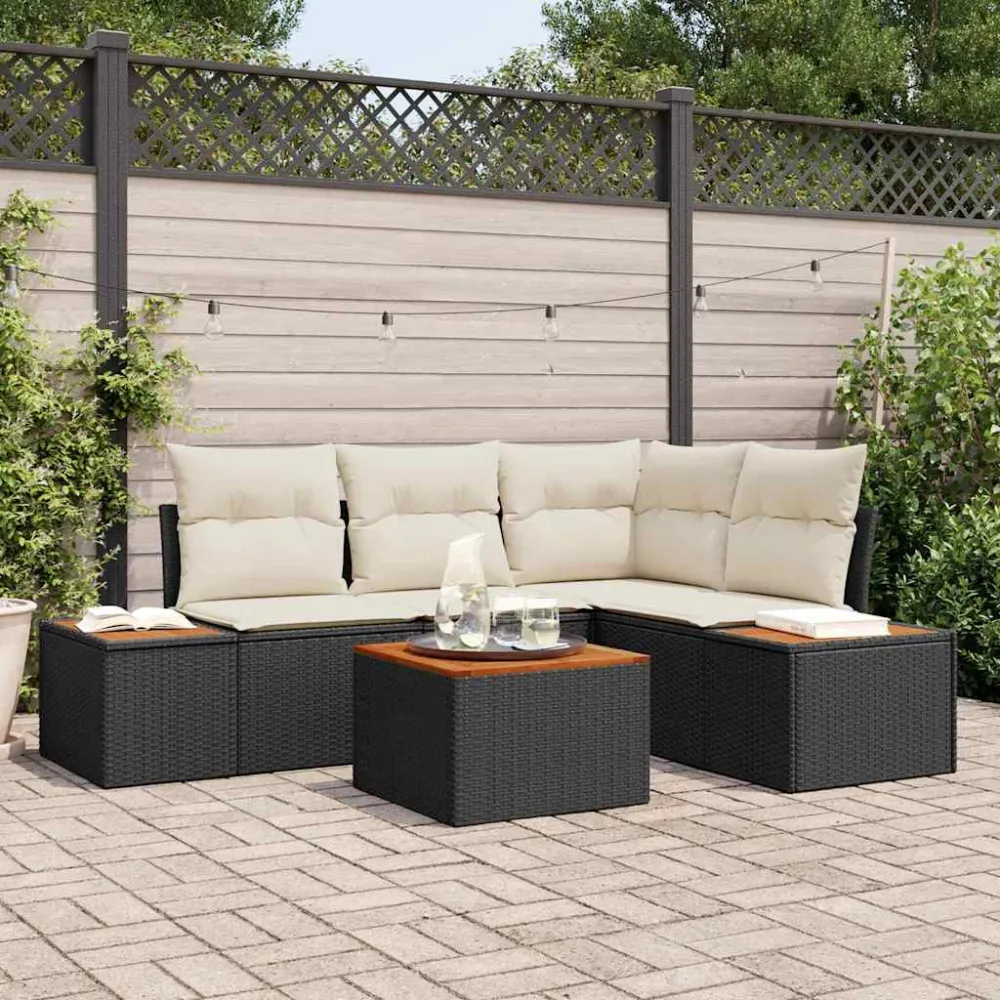 Tuinbankenset met kussen 4 pcs Zwart en Crème Polyrattan vidaXL