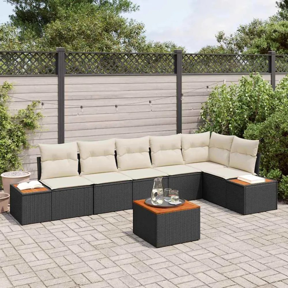 Tuinbankenset met kussen 6 pcs Zwart en Crème Polyrattan vidaXL