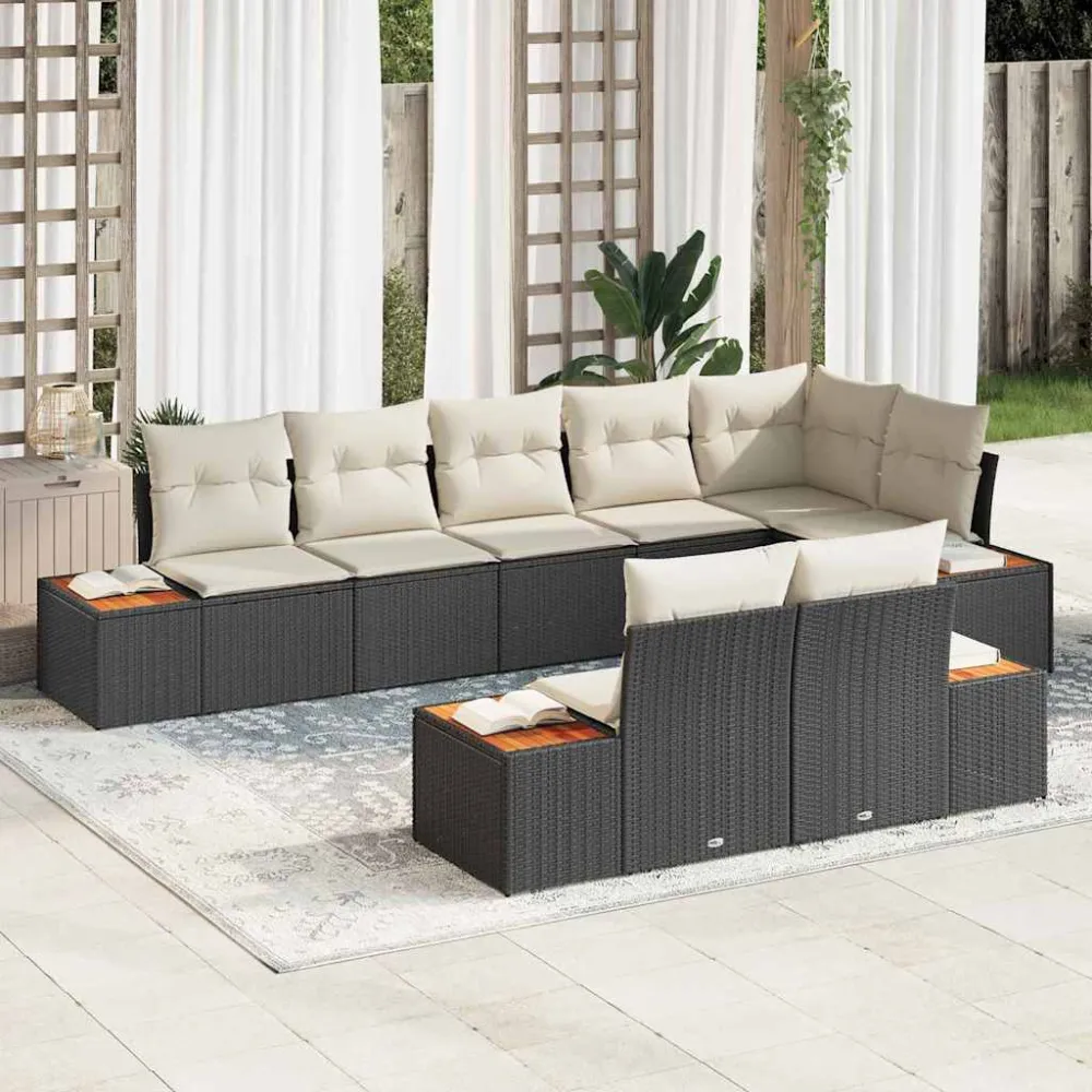 Tuinbankenset met kussen 8 pcs Zwart en Crème Polyrattan vidaXL