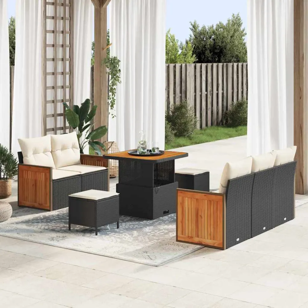 Tuinbankenset met kussen 8 pcs Zwart en Crème vidaXL