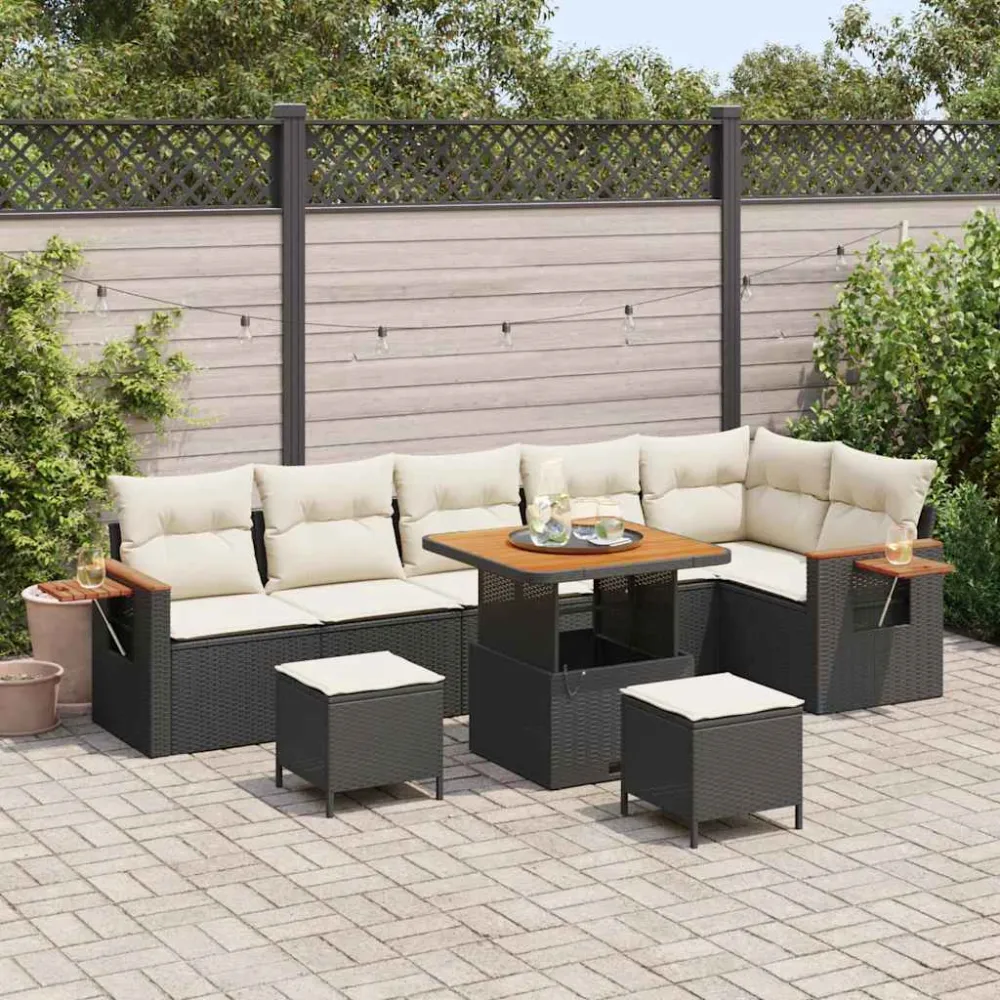 Tuinbankenset met kussen 9 pcs Zwart en Crème vidaXL