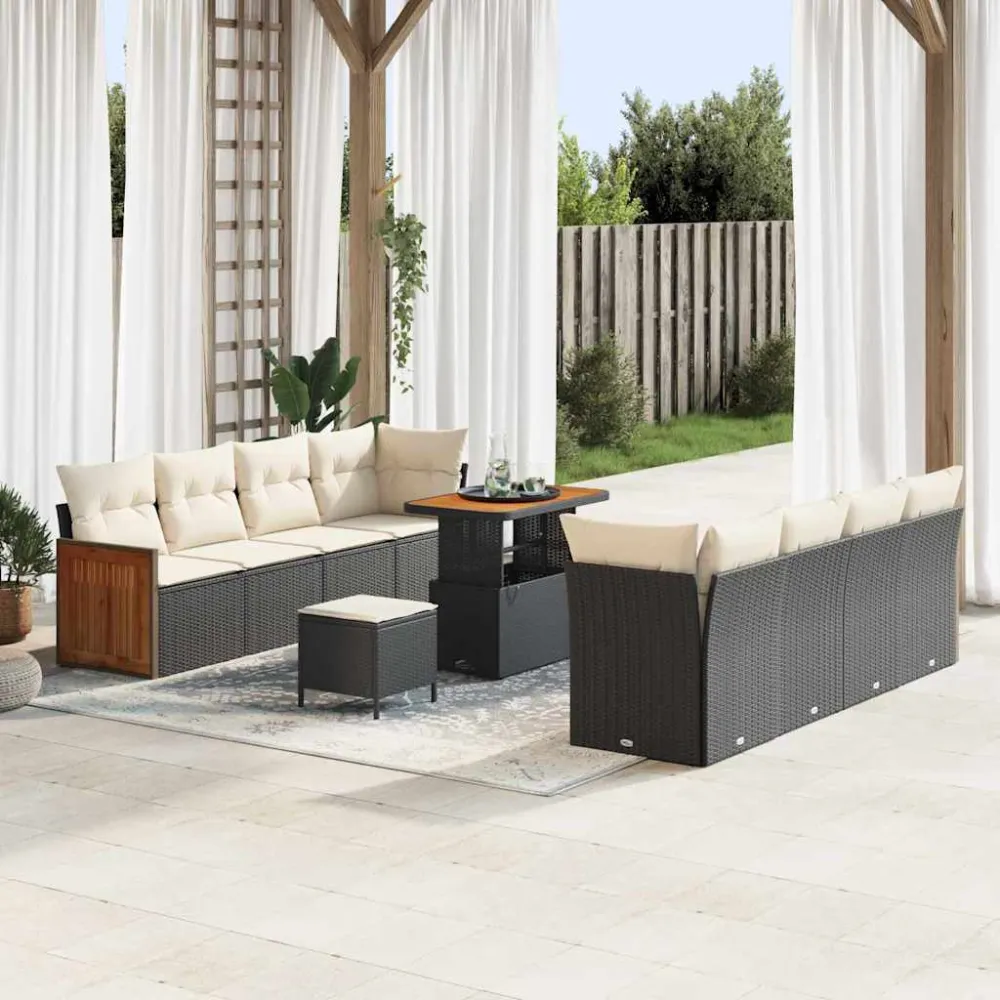 Tuinbankenset met kussen 11 pcs Zwart en Crème vidaXL