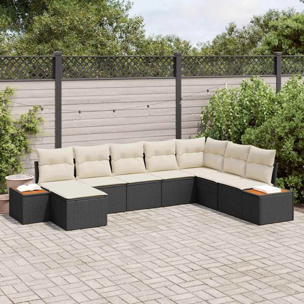 Tuinbankenset met kussen 9 pcs Zwart en Crème Polyrattan vidaXL