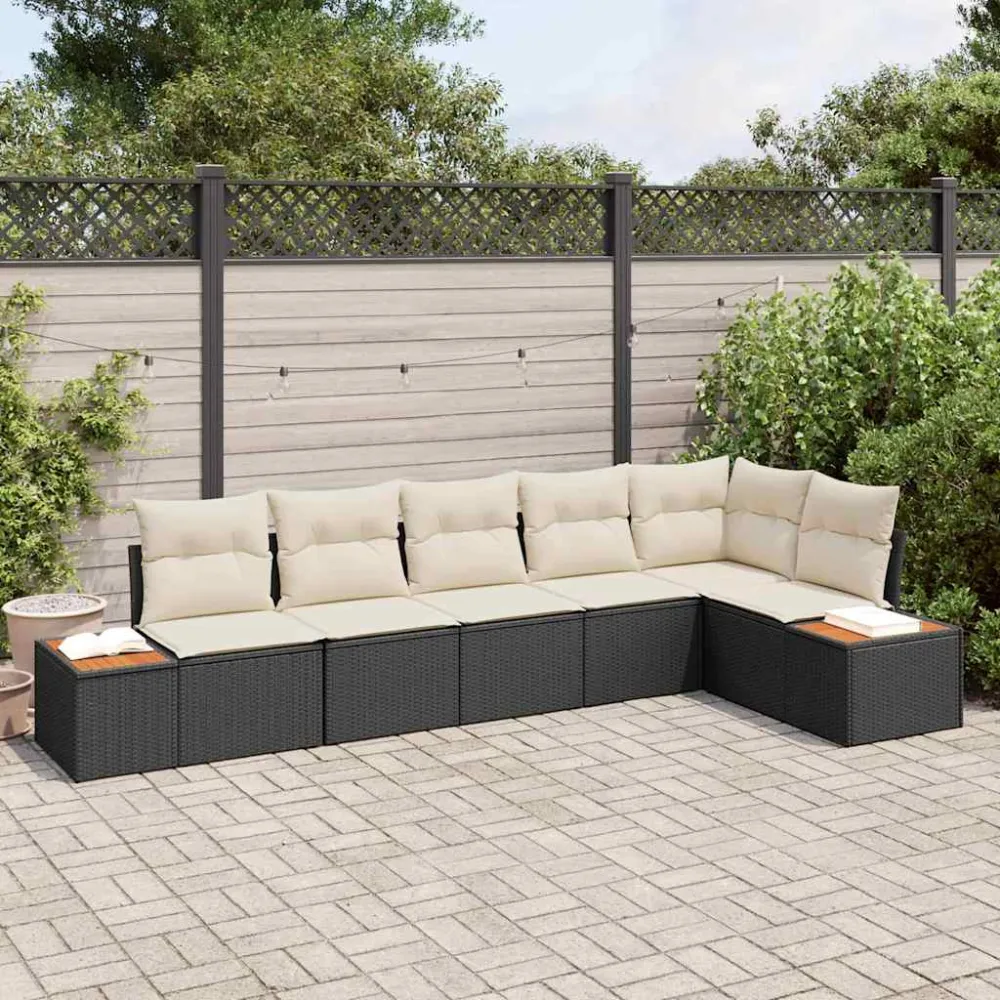 Tuinbankenset met kussen 6 pcs Zwart en Crème Polyrattan vidaXL