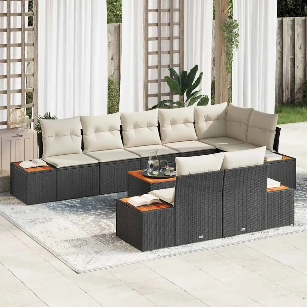 Tuinbankenset met kussen 8 pcs Zwart en Crème Polyrattan vidaXL