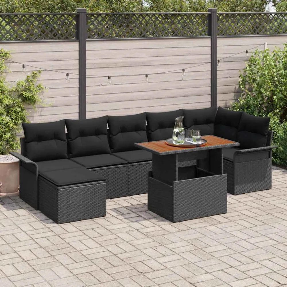 Tuinbankenset met kussen 8 pcs Zwart poly rattan vidaXL