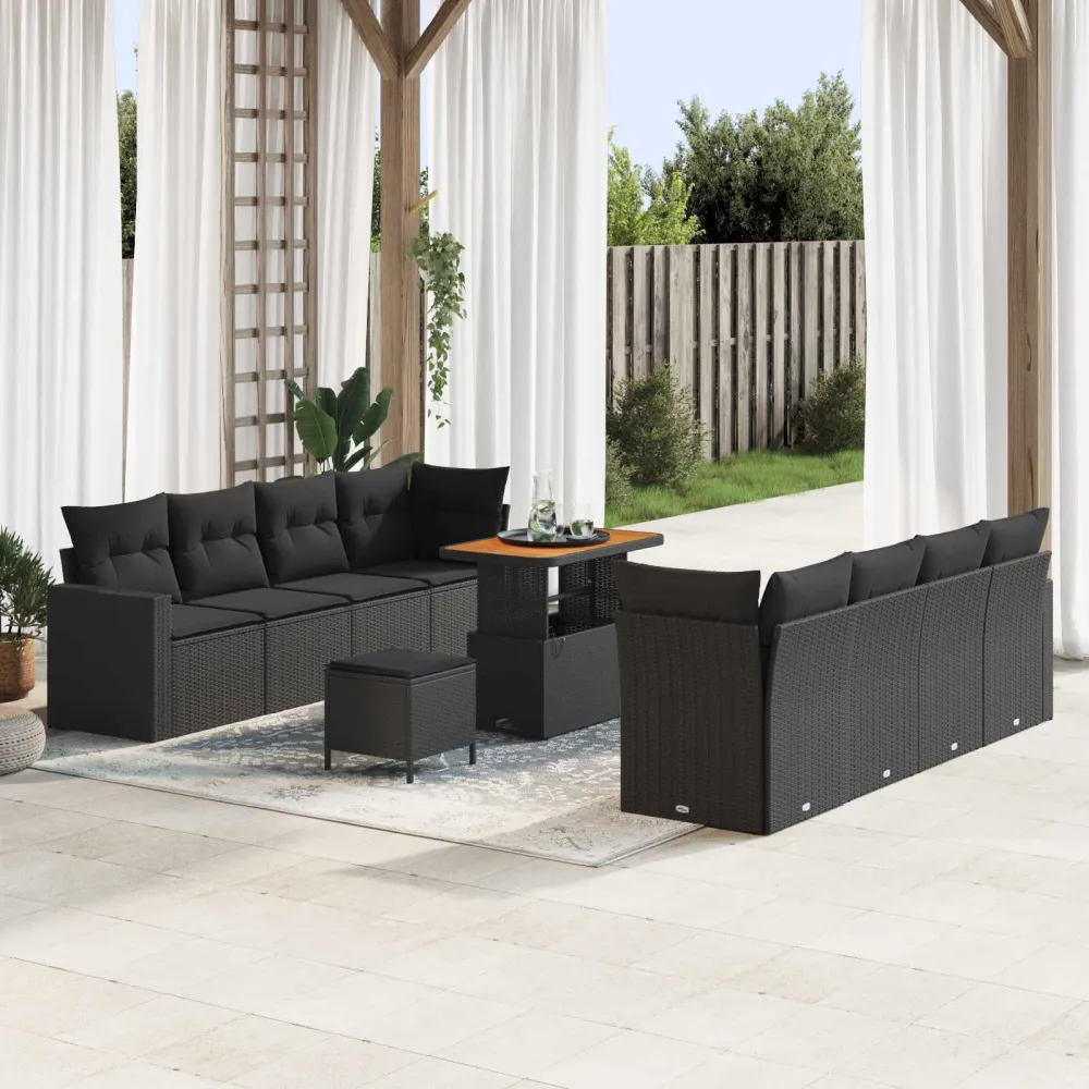 Tuinbankenset met kussen 12 pcs Zwart poly rattan vidaXL