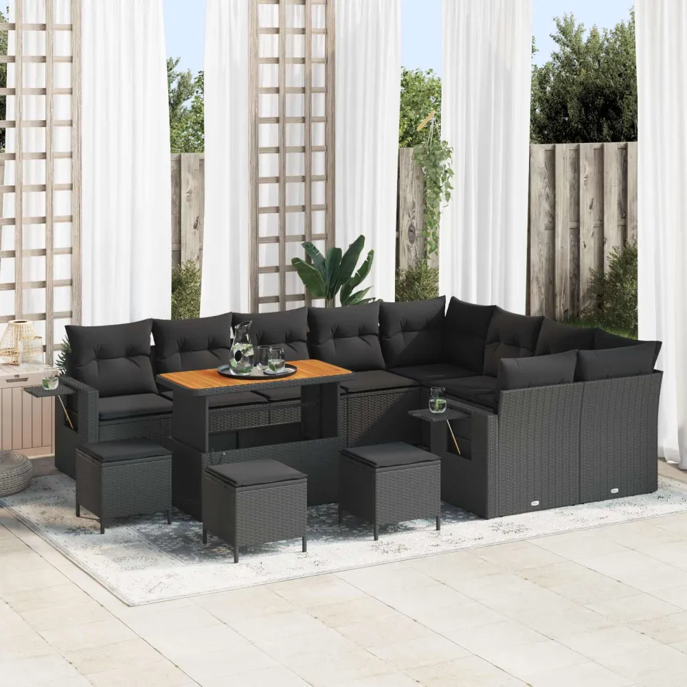 Tuinbankenset met kussen 13 pcs Zwart poly rattan vidaXL
