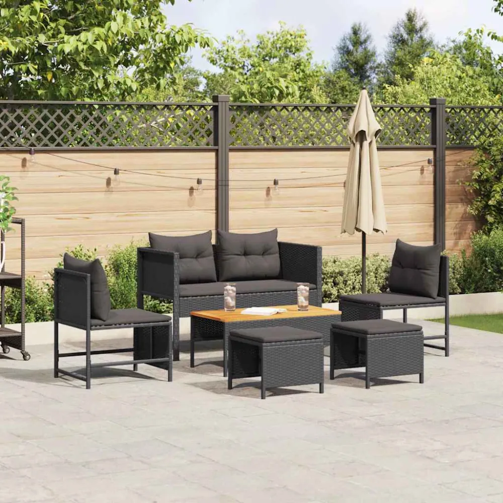 Tuinbankenset met kussen 6 pcs Zwart poly rattan vidaXL