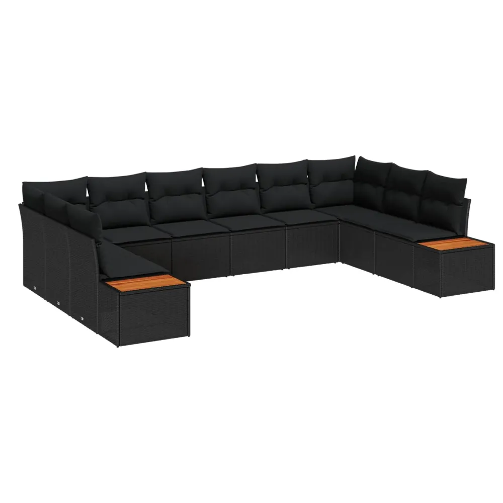 Tuinbankenset met kussen 10 pcs Zwart Poly riet vidaXL