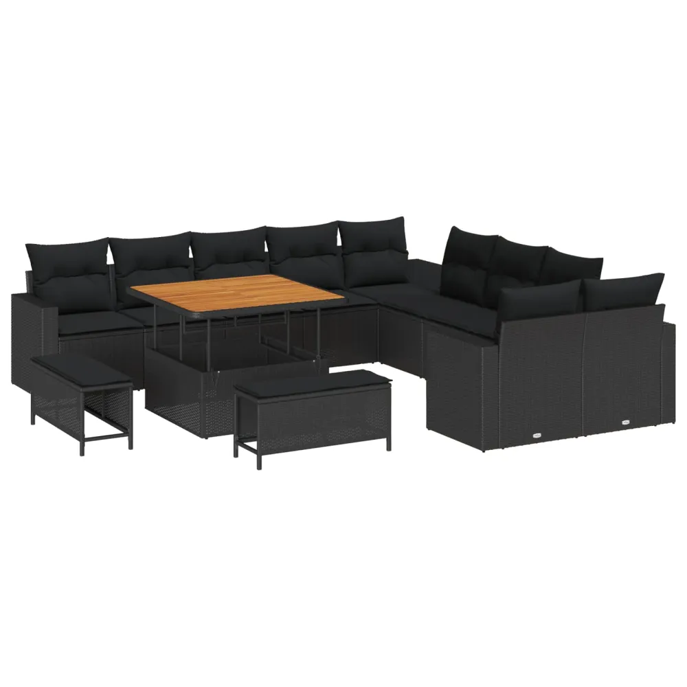 Tuinbankenset met kussen 17 pcs Zwart poly rattan vidaXL