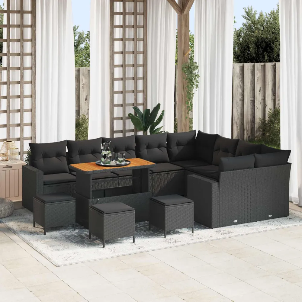 Tuinbankenset met kussen 14 pcs Zwart poly rattan vidaXL