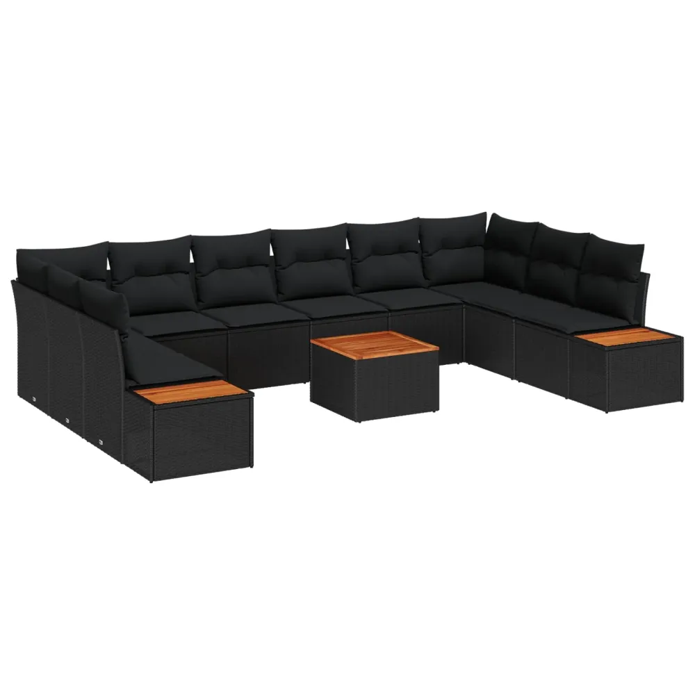 Tuinbankenset met kussen 11 pcs Zwart Poly riet vidaXL