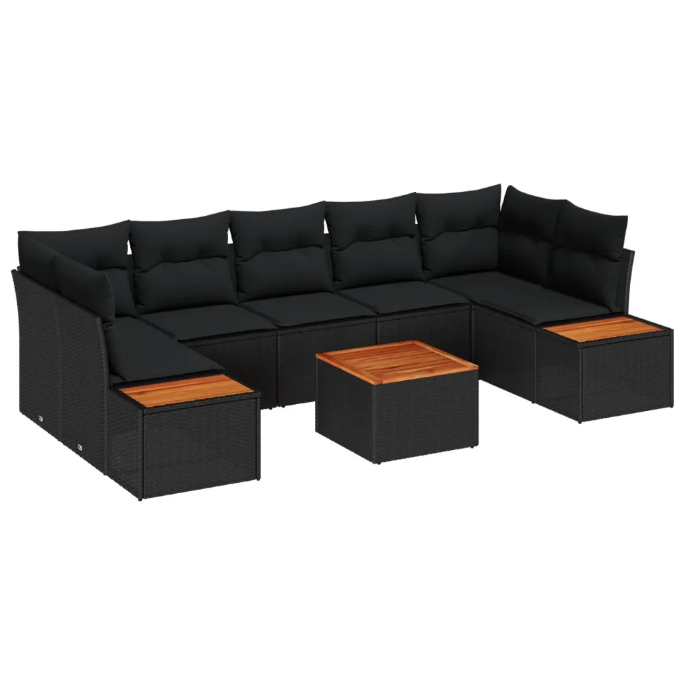 Tuinbankenset met kussen 8 pcs Zwart Poly riet vidaXL