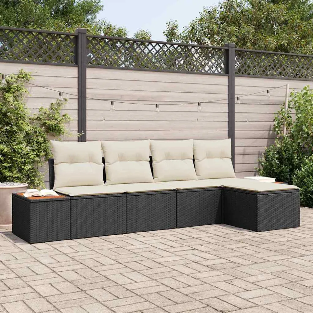 Tuinbankenset met kussen 5 pcs Zwart Poly riet vidaXL