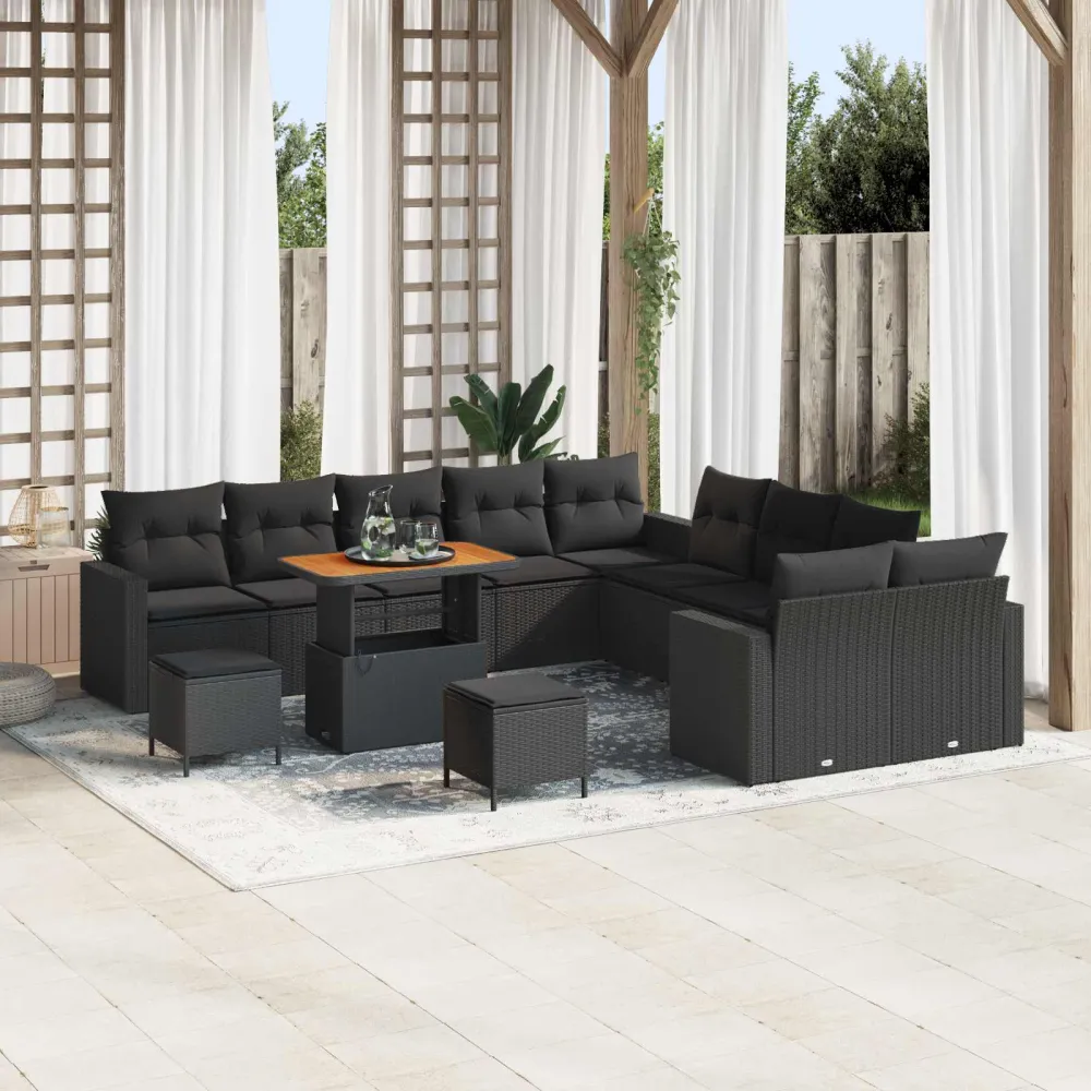 Tuinbankenset met kussen 17 pcs Zwart poly rattan vidaXL