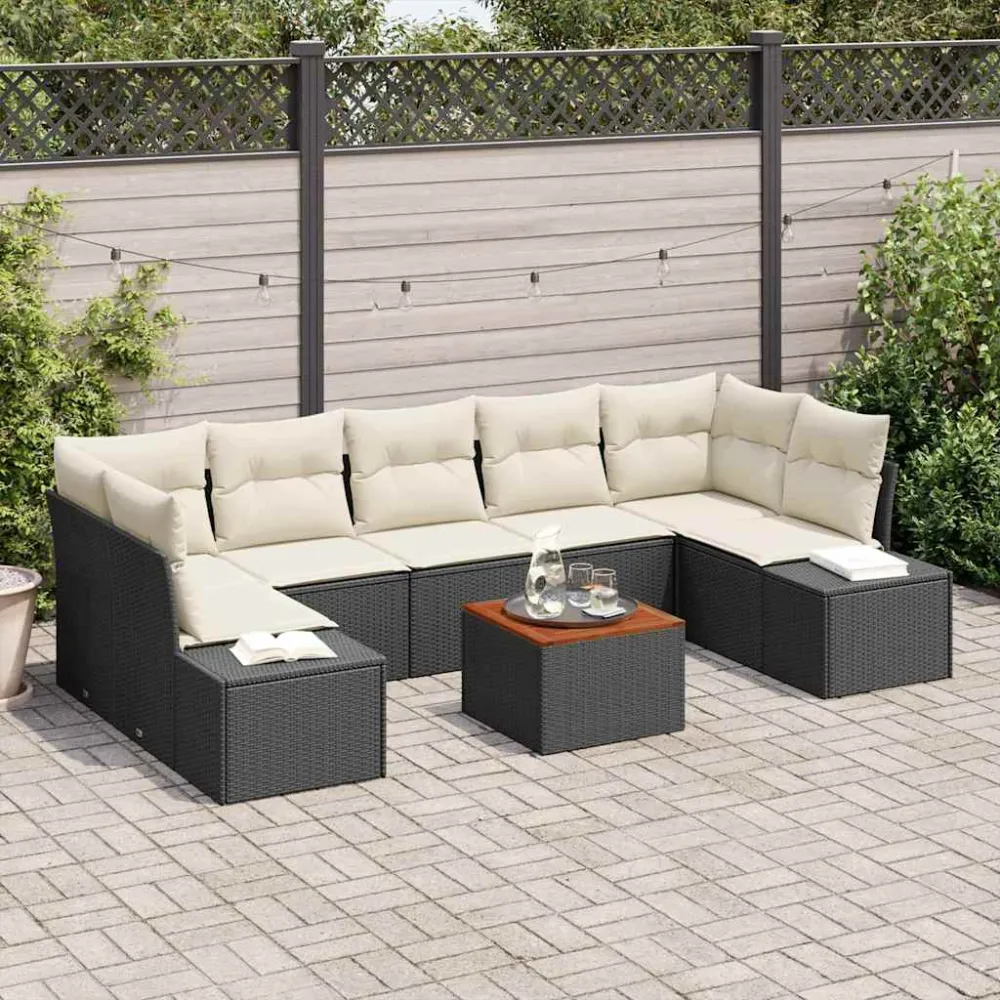 Tuinbankenset met kussen 8 pcs Zwart poly rattan vidaXL