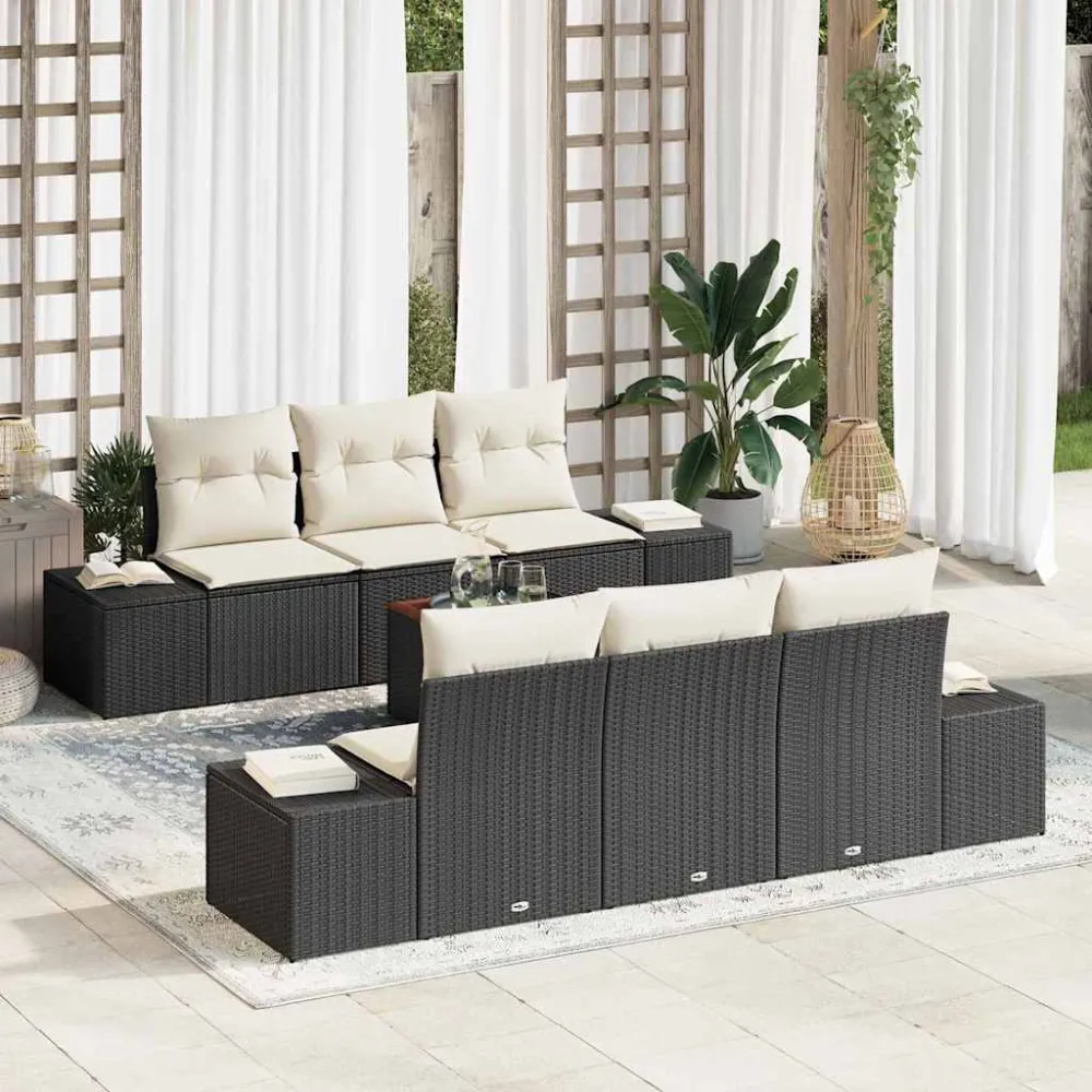 Tuinbankenset met kussen 7 pcs Zwart poly rattan vidaXL