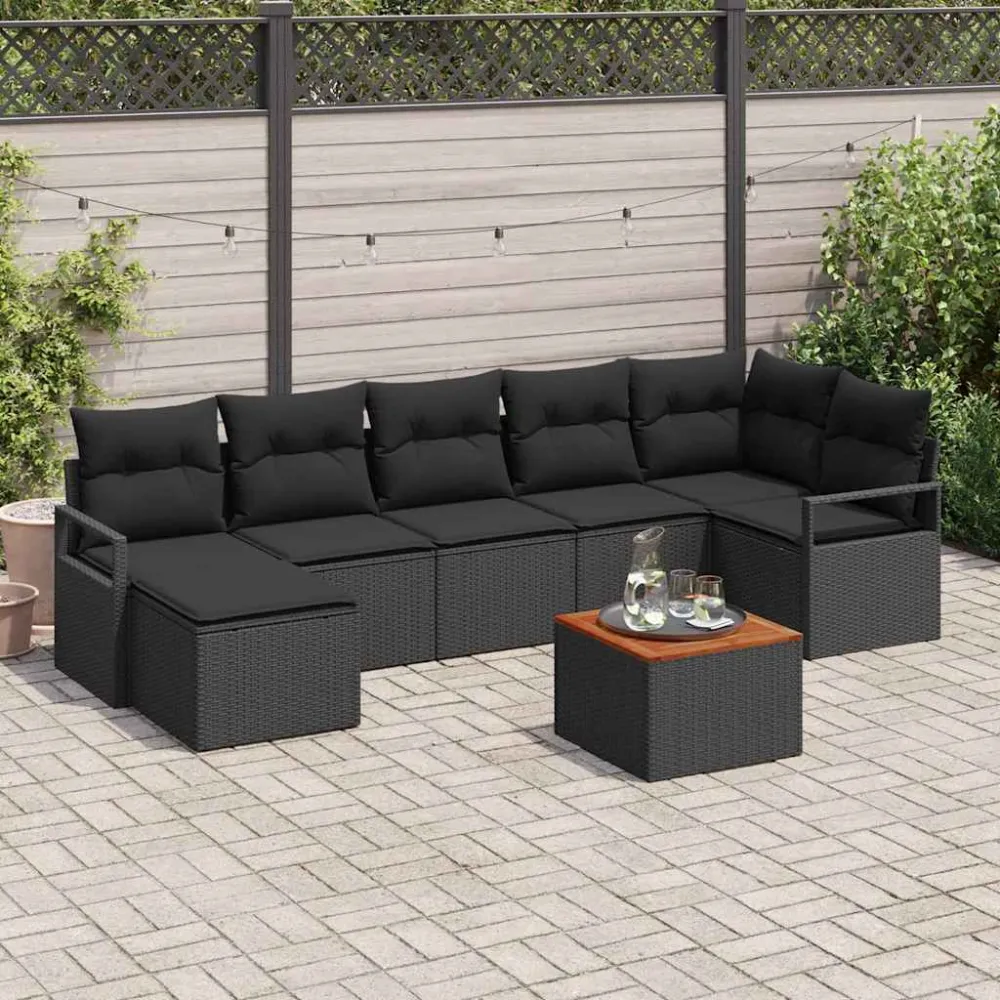Tuinbankenset met kussen 8 pcs Zwart poly rattan vidaXL