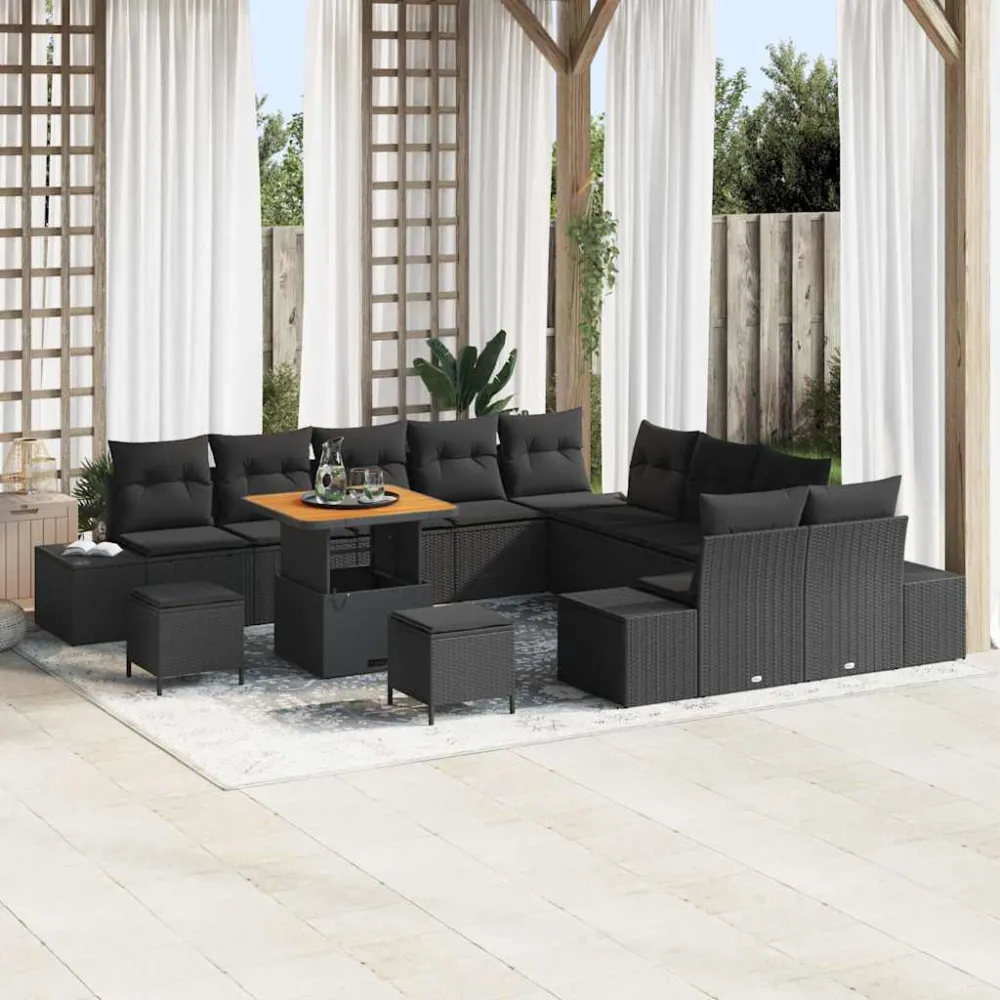Tuinbankenset met kussen 13 pcs Zwart poly rattan vidaXL