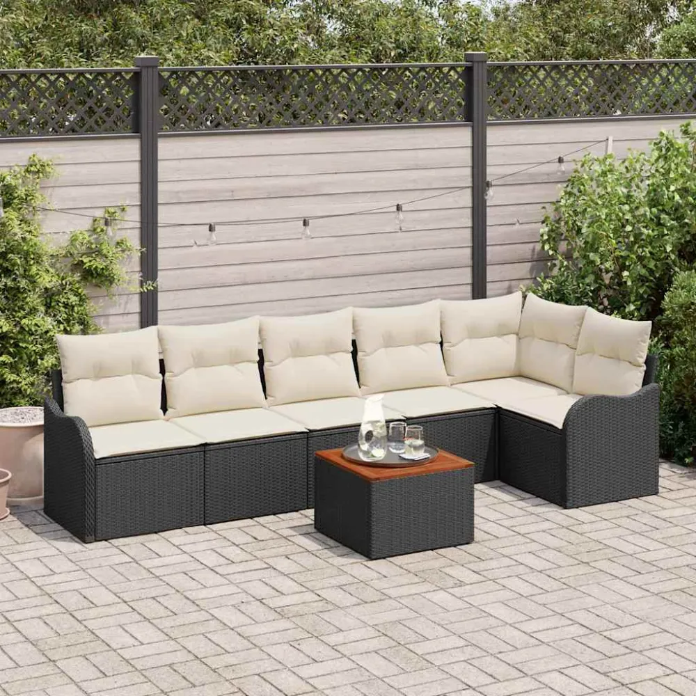 Tuinbankenset met kussen 7 pcs Zwart poly rattan vidaXL
