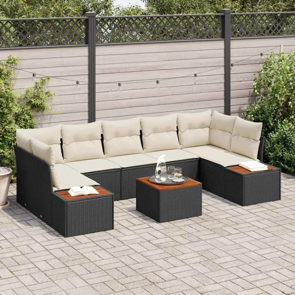 Tuinbankenset met kussen 8 pcs Zwart Poly riet vidaXL