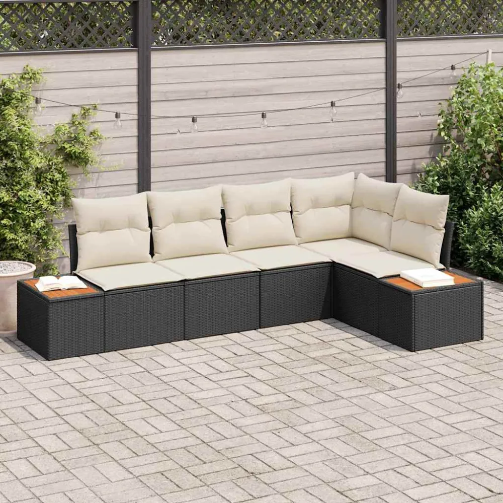 Tuinbankenset met kussen 5 pcs Zwart Poly riet vidaXL