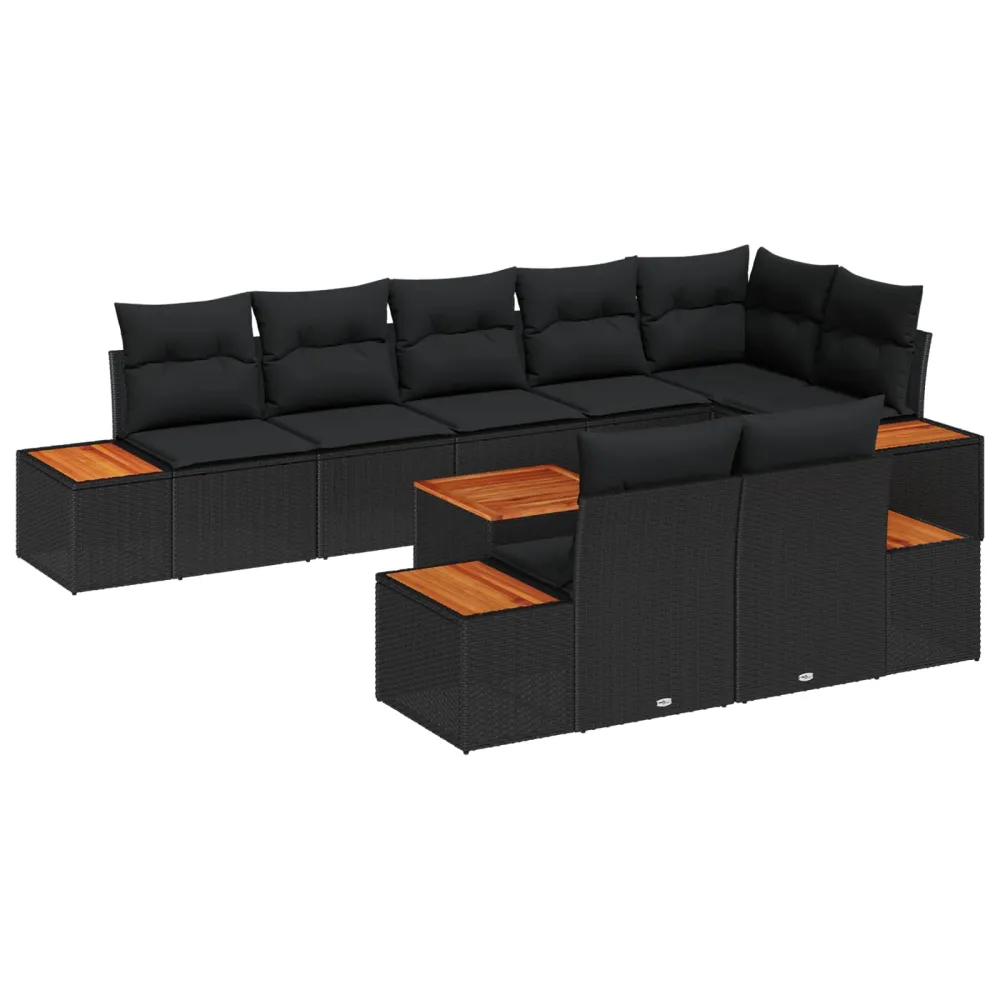 Tuinbankenset met kussen 9 pcs Zwart Poly riet vidaXL