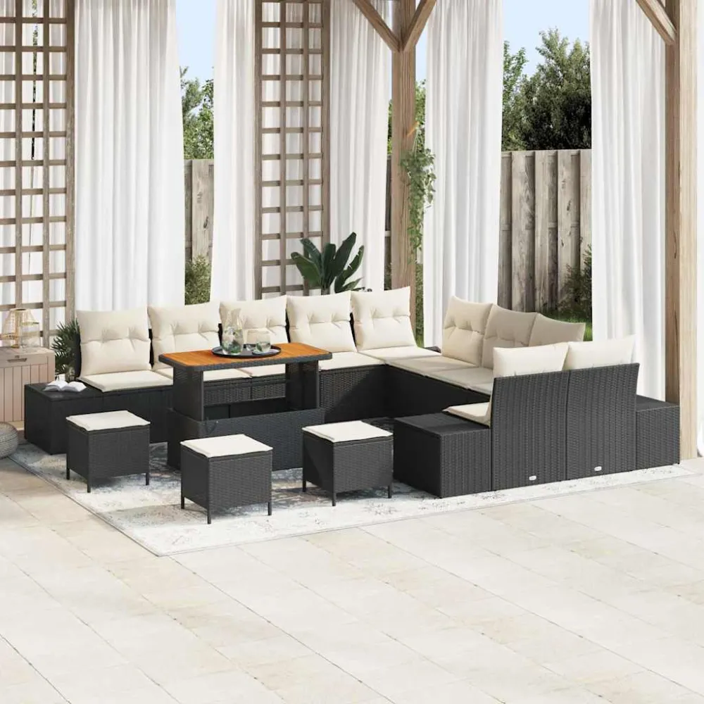 Tuinbankenset met kussen 14 pcs Zwart poly rattan vidaXL