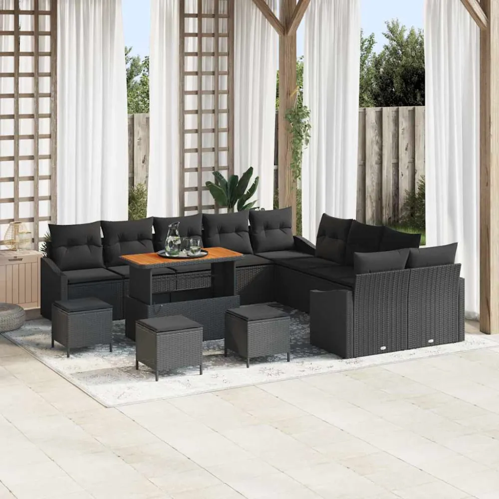 Tuinbankenset met kussen 14 pcs Zwart poly rattan vidaXL