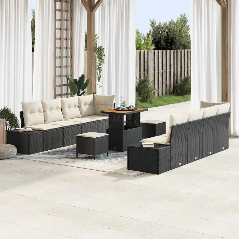 Tuinbankenset met kussen 11 pcs Zwart poly rattan vidaXL