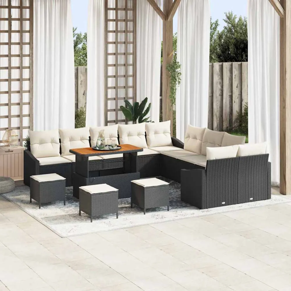 Tuinbankenset met kussen 14 pcs Zwart poly rattan vidaXL