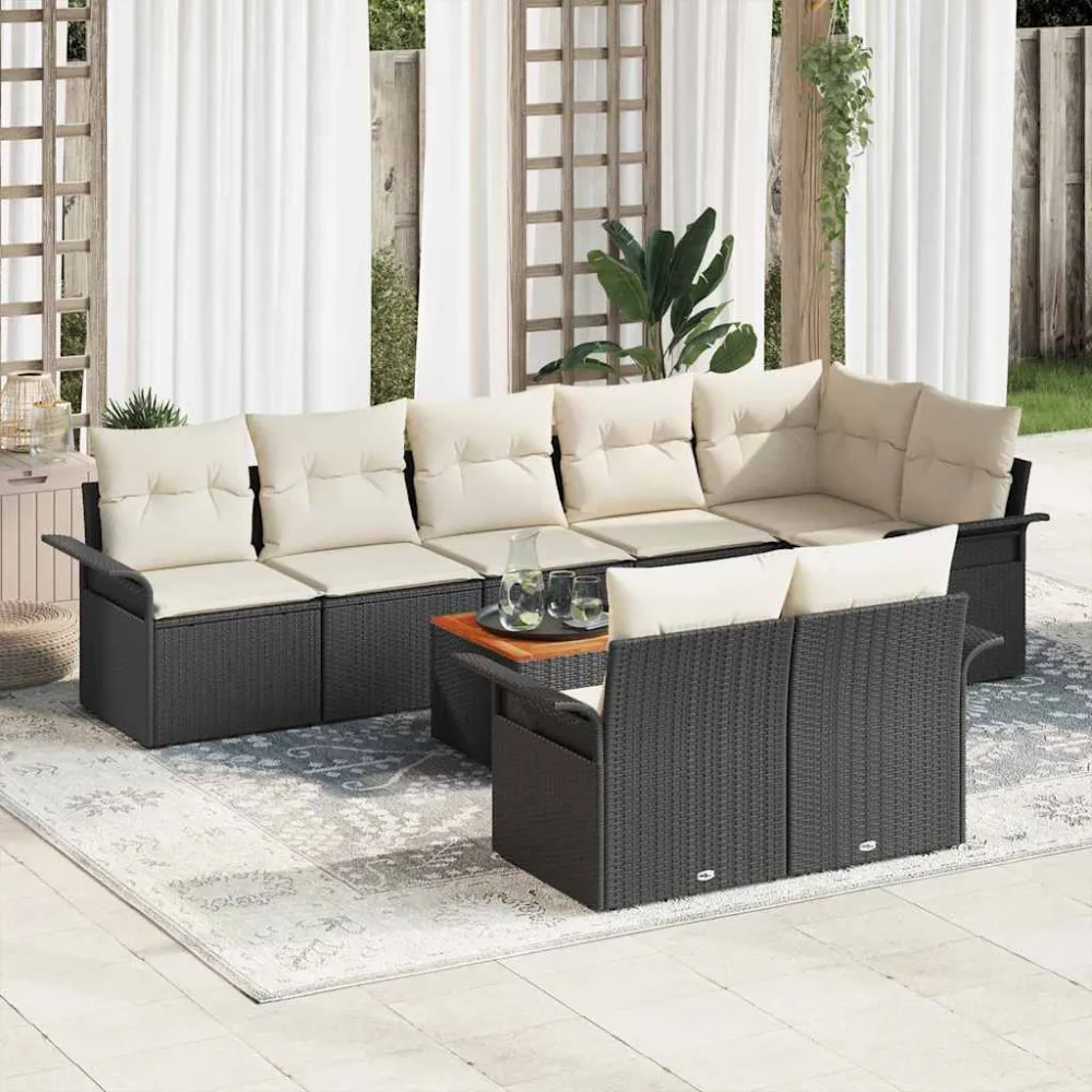 Tuinbankenset met kussen 9 pcs Zwart poly rattan vidaXL