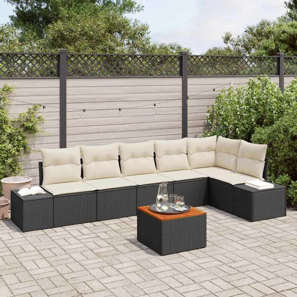 Tuinbankenset met kussen 7 pcs Zwart poly rattan vidaXL