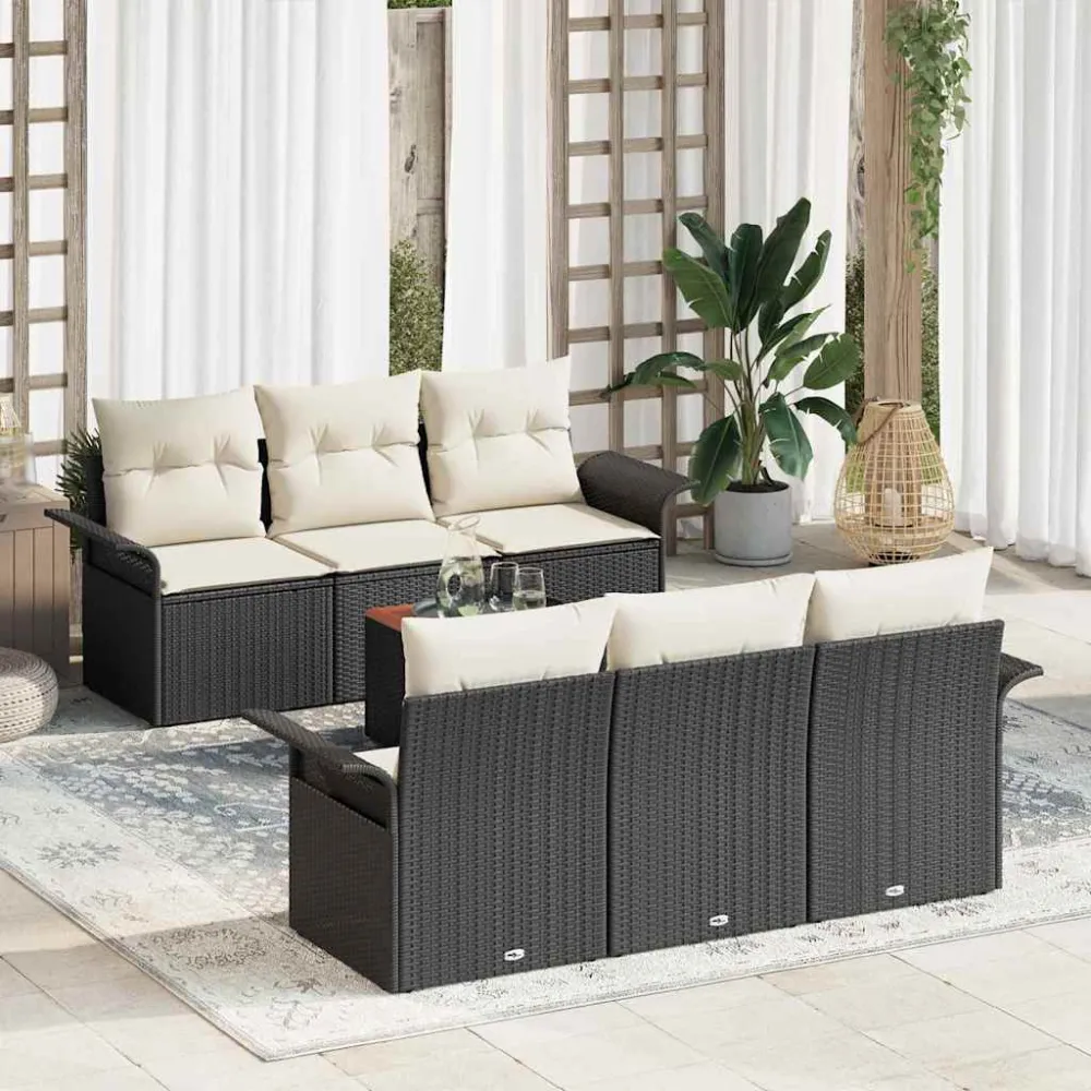 Tuinbankenset met kussen 7 pcs Zwart poly rattan vidaXL