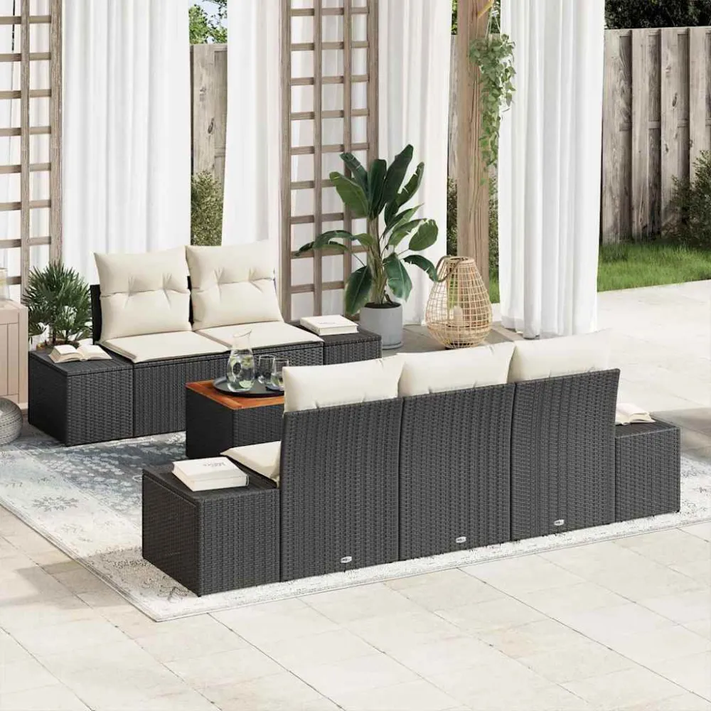 Tuinbankenset met kussen 6 pcs Zwart poly rattan vidaXL
