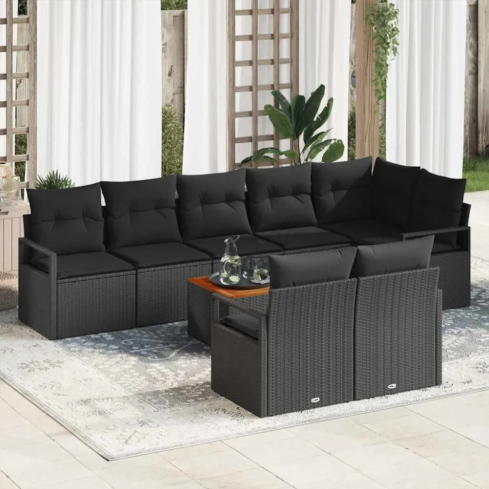 Tuinbankenset met kussen 9 pcs Zwart poly rattan vidaXL