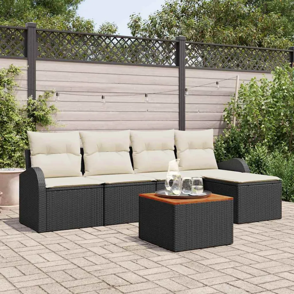 Tuinbankenset met kussen 6 pcs Zwart poly rattan vidaXL