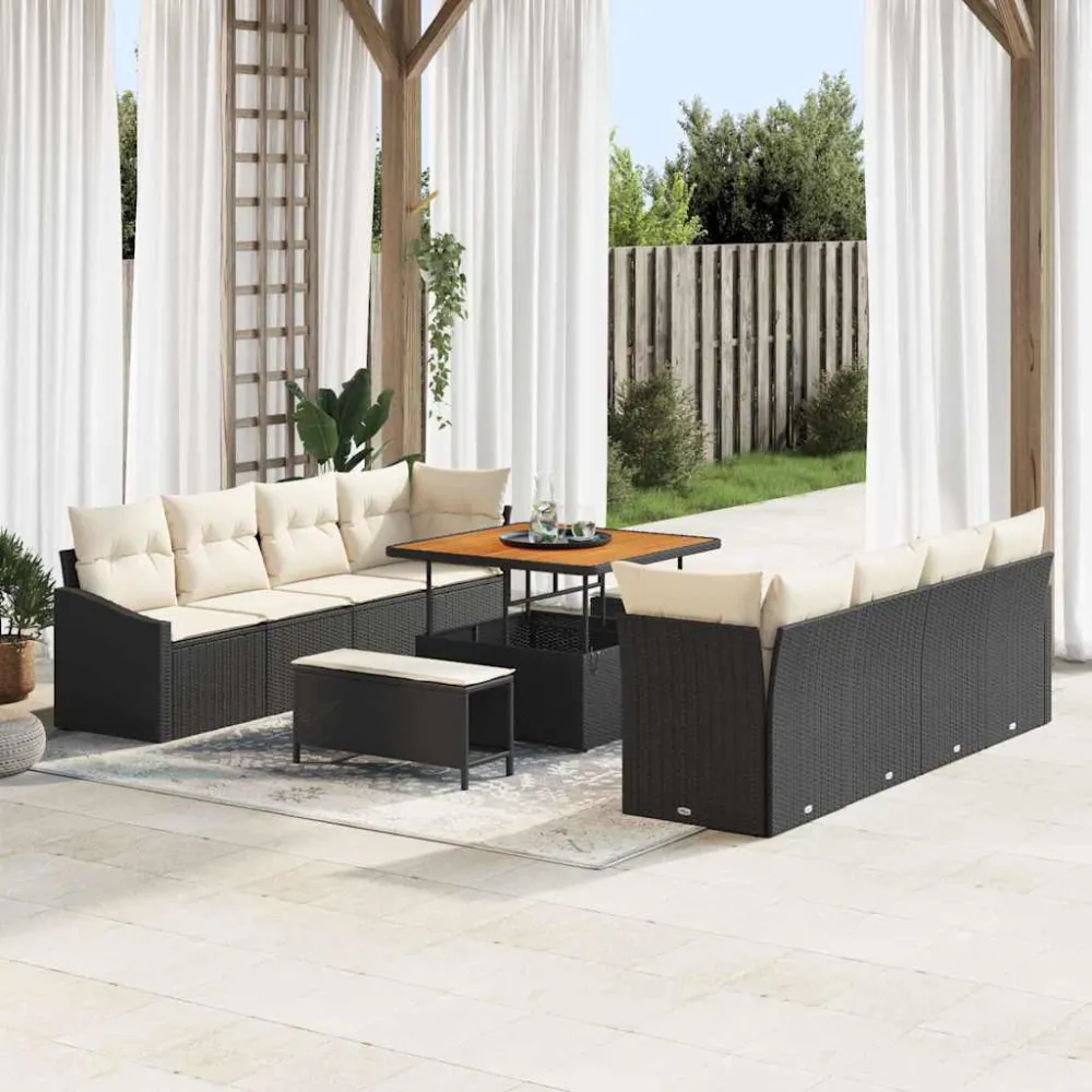 Tuinbankenset met kussen 11 pcs Zwart poly rattan vidaXL