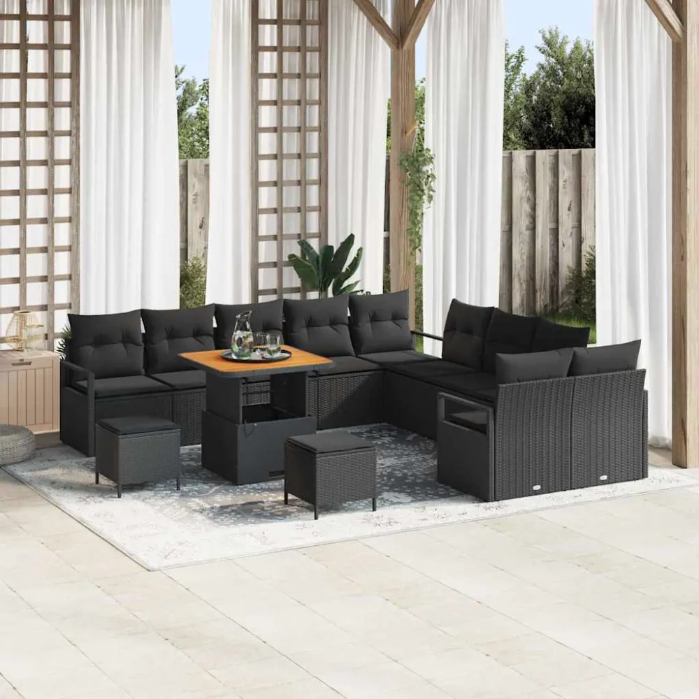 Tuinbankenset met kussen 13 pcs Zwart poly rattan vidaXL