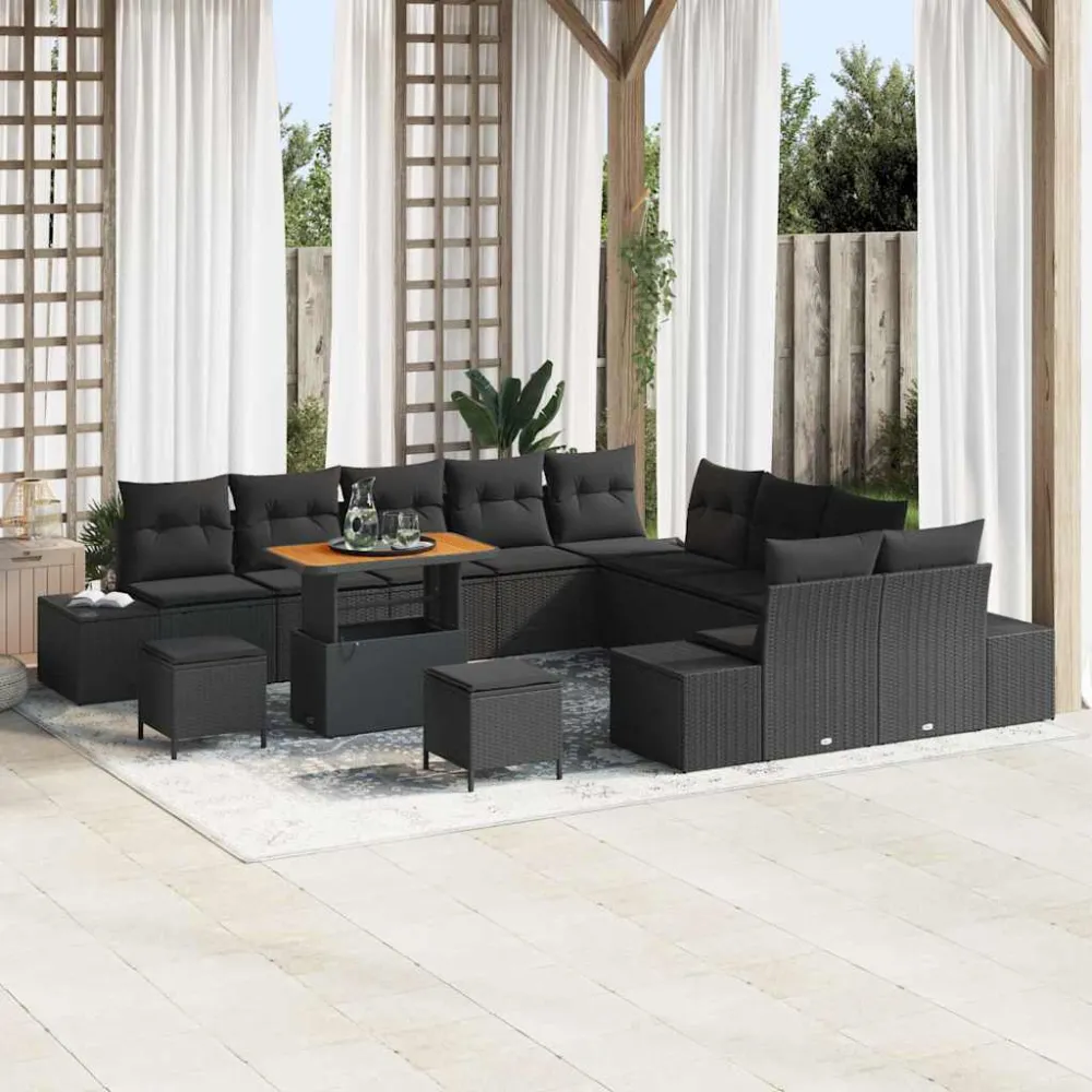 Tuinbankenset met kussen 13 pcs Zwart poly rattan vidaXL