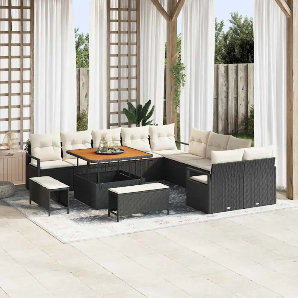 Tuinbankenset met kussen 13 pcs Zwart poly rattan vidaXL