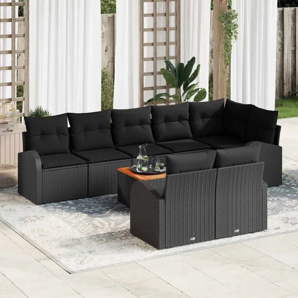 Tuinbankenset met kussen 9 pcs Zwart poly rattan vidaXL