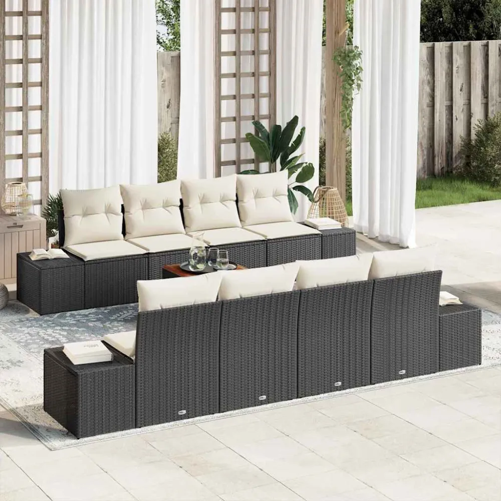 Tuinbankenset met kussen 9 pcs Zwart poly rattan vidaXL