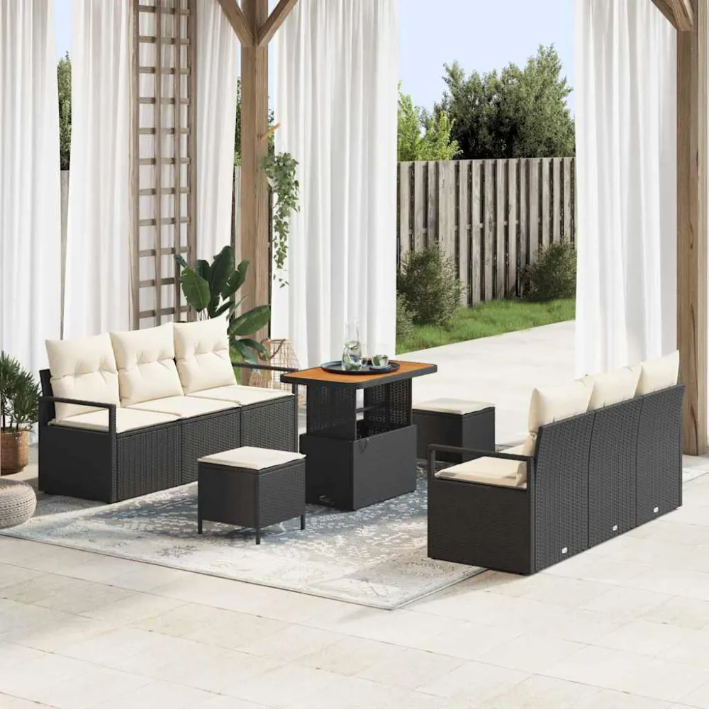 Tuinbankenset met kussen 9 pcs Zwart poly rattan vidaXL